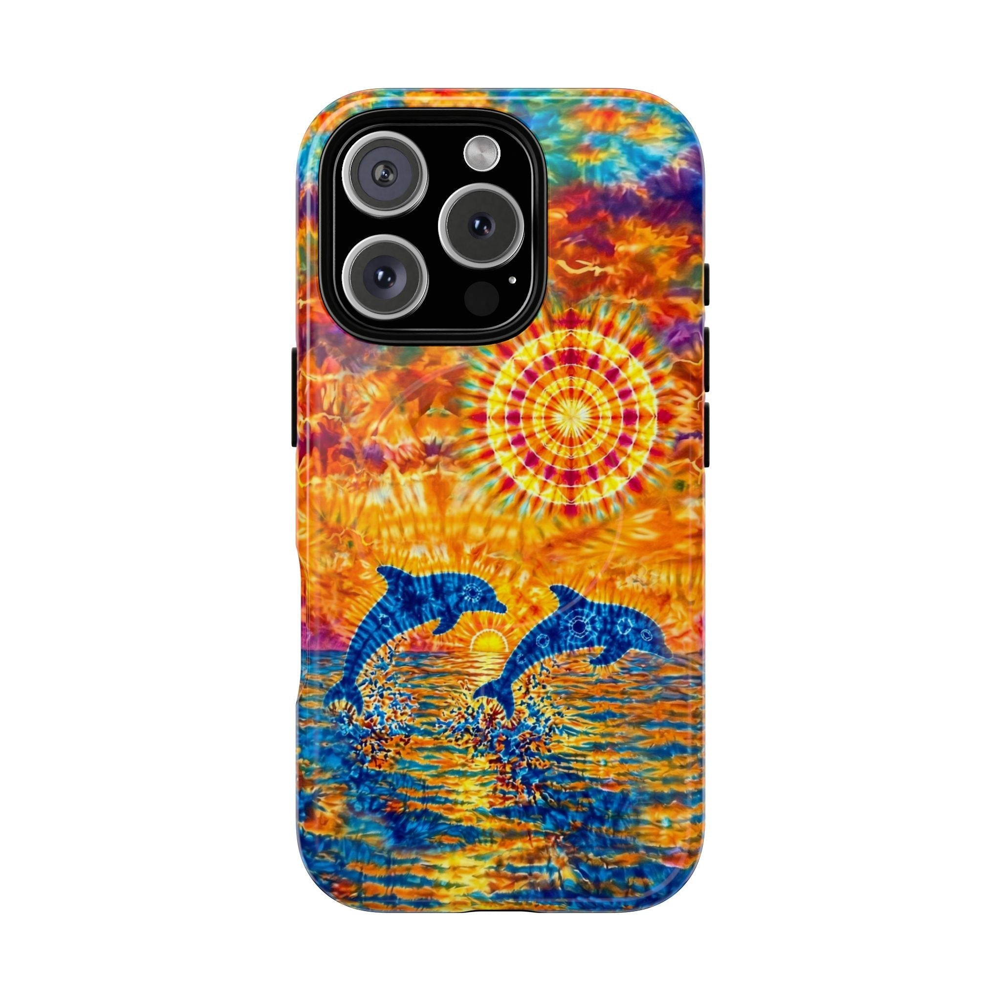 TWO DOLPHINS SUNSET WATERCOLOR PATTERN MAGNETIC PHONE CASE   - TLHN1205264