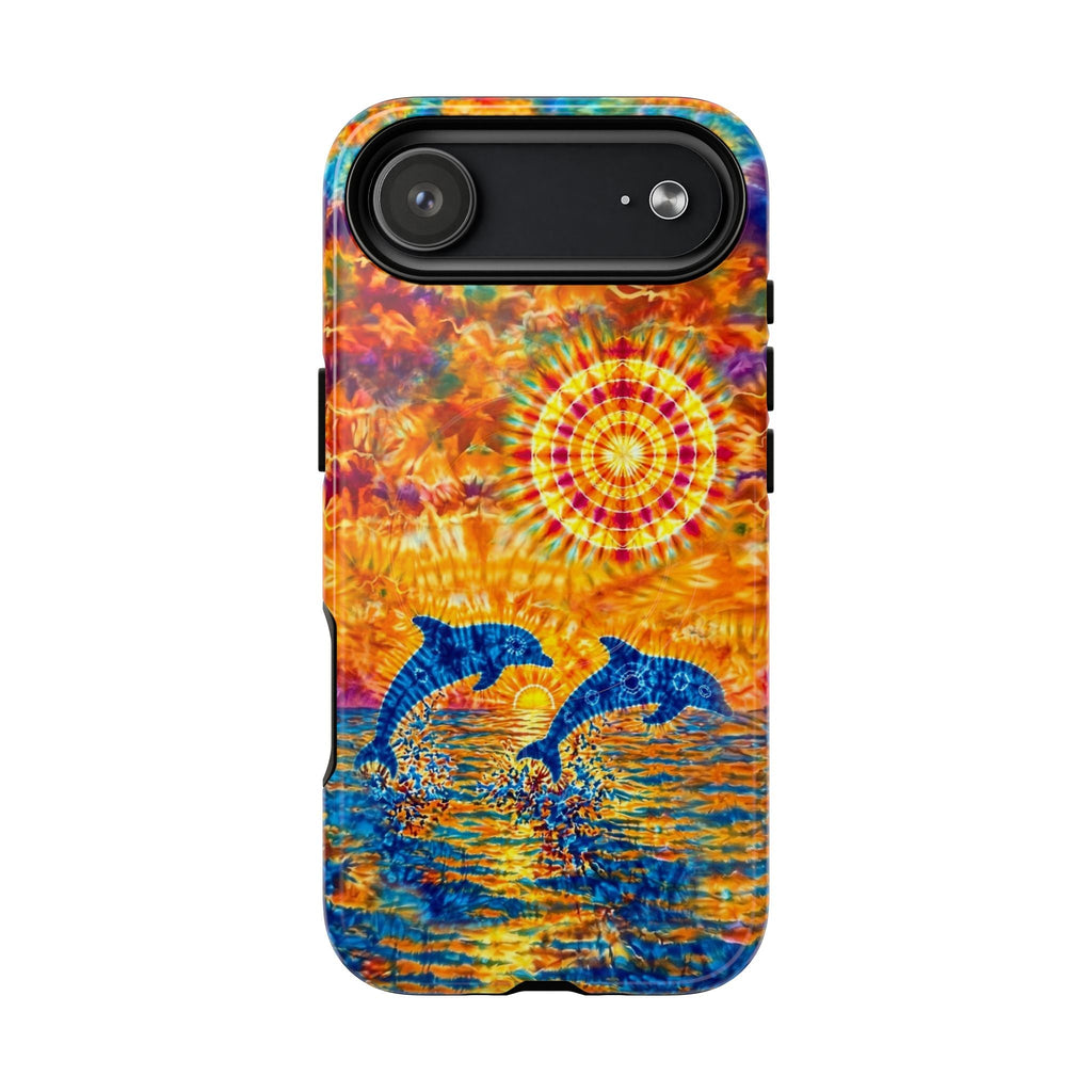 TWO DOLPHINS SUNSET WATERCOLOR PATTERN MAGNETIC PHONE CASE   - TLHN1205264