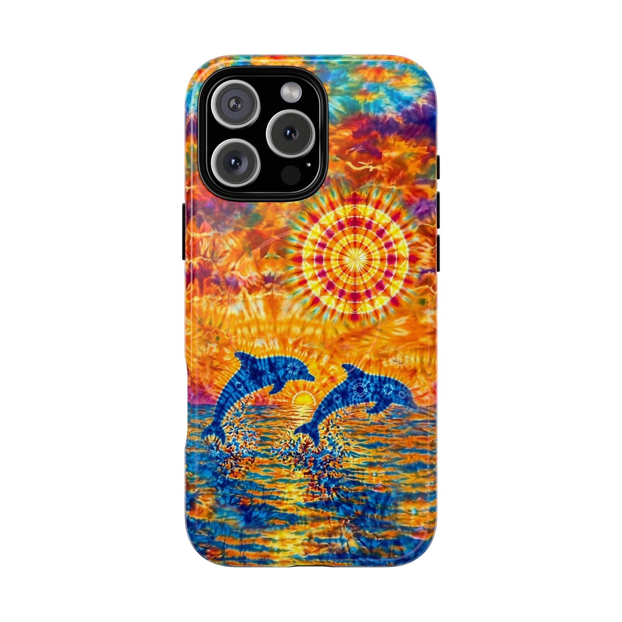 TWO DOLPHINS SUNSET WATERCOLOR PATTERN MAGNETIC PHONE CASE   - TLHN1205264