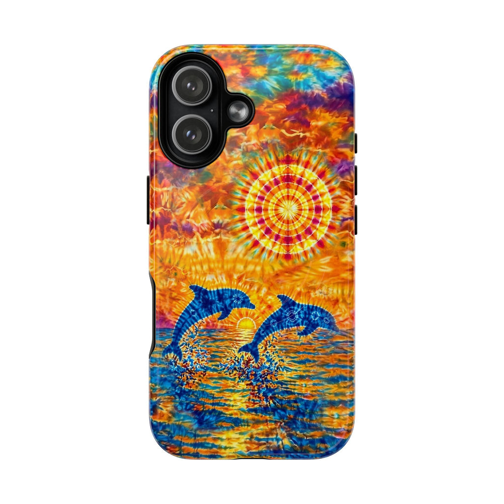 TWO DOLPHINS SUNSET WATERCOLOR PATTERN MAGNETIC PHONE CASE   - TLHN1205264