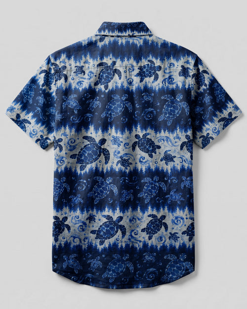 BLUE SEA TURTLE WAVE STRIPE BUTTON-DOWN COLLAR SHIRT - KMTM3006262